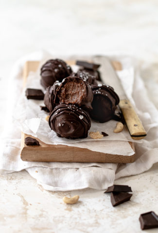 healthy double chocolate no bake truffles. Paleo friendly and vegan.